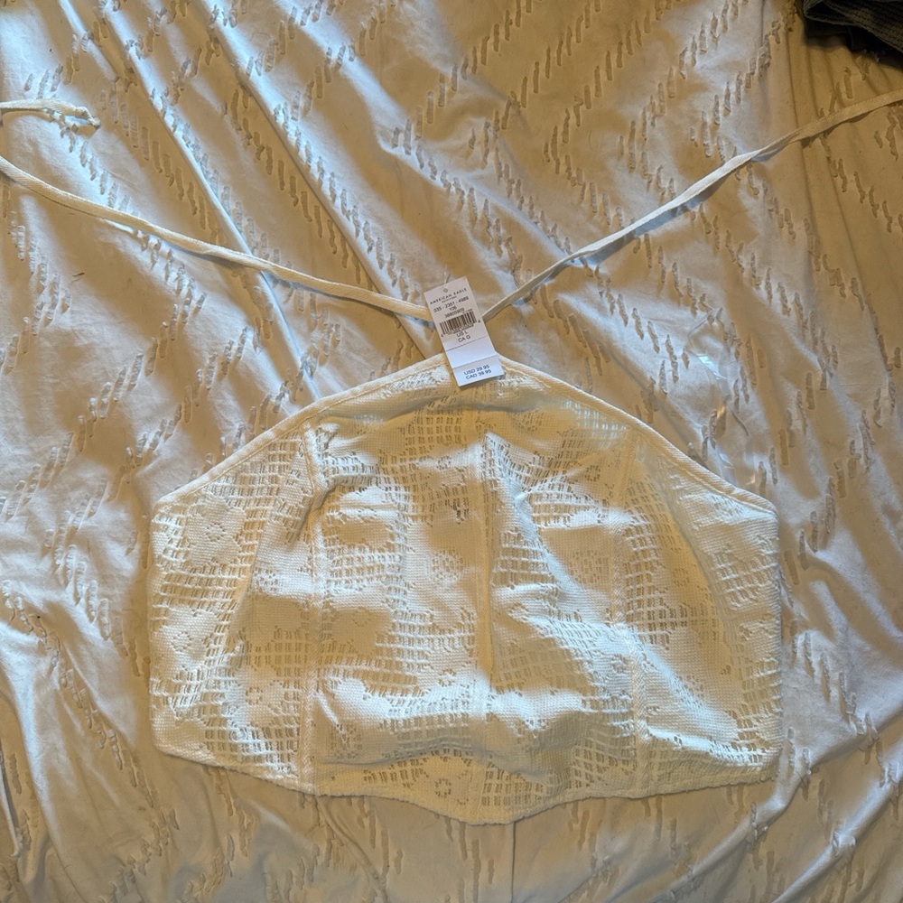 American Eagle Outfitters Cream Crochet Halter Tank Top
